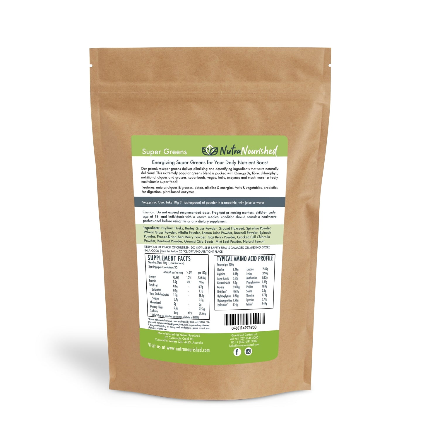Super Greens Powder – Energising Superfood Blend - Nutrients  and Vitamins of 20 Greens