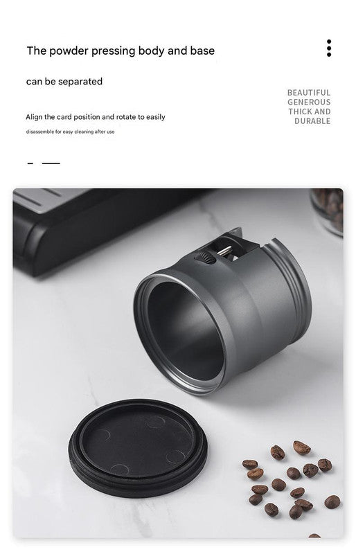 Silver Round Professional Aluminum Espresso Tamping Station - Adjustable Portafilter Holder Stand