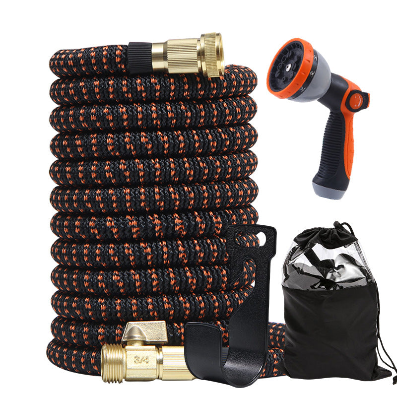 Lightweight and Durable High-Pressure Expandable Garden Hose Kit - 75ft Black and Orange with Spray Nozzle and Storage