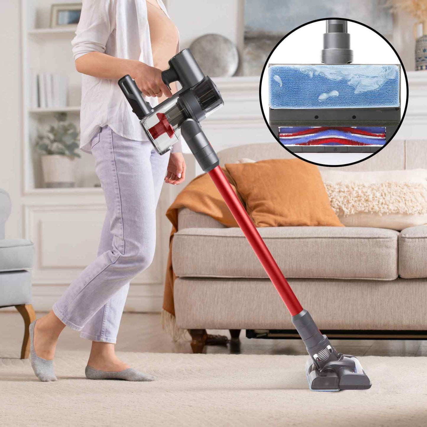 MyGenie H20 PRO Wet Mop 2-IN-1 Cordless Stick Vacuum Cleaner Handheld Recharge - Red