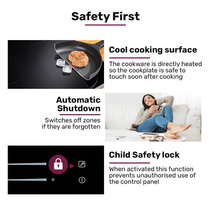 EuroChef 60cm 4 Zone Induction Cooktop, 7200W Electric, Dual Link Bridged Zone Hobs, Touch Controls