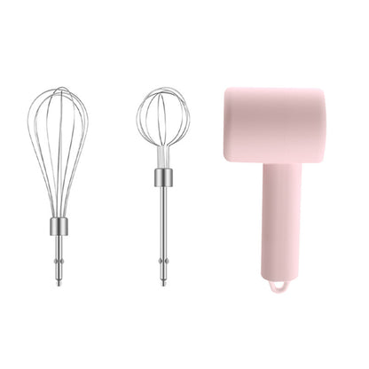 Pink Portable Electric Egg Beater with 3-Speed Adjustment, Dual Whisks, and Type-C Charging