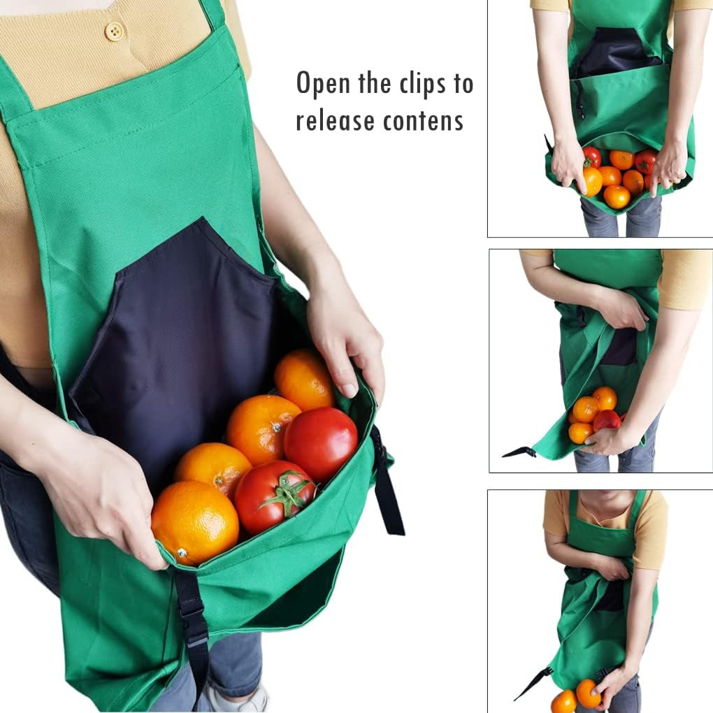 Green Garden Harvesting Apron - Waterproof Oxford Cloth with Quick Release Pouch