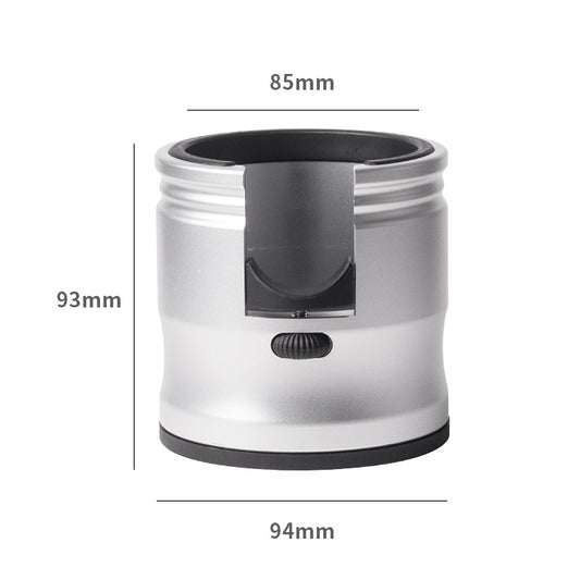 Silver Round Professional Aluminum Espresso Tamping Station - Adjustable Portafilter Holder Stand