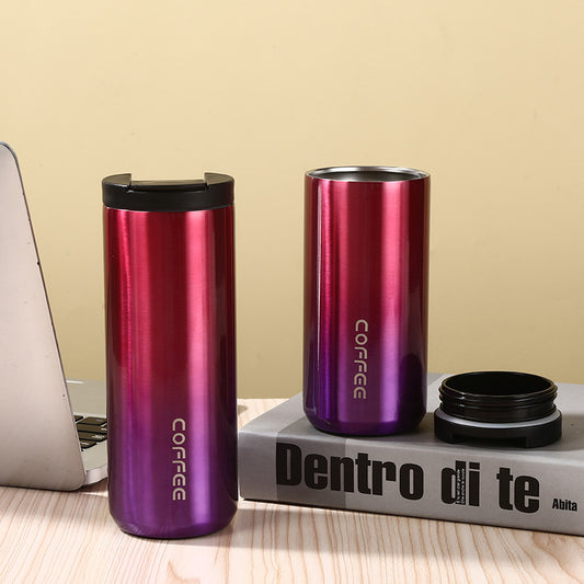 Red And Purple Gradient Color Sleek Insulated Stainless Steel Coffee Tumbler Set (400ml & 500ml) - One-Touch Lid Travel Mugs