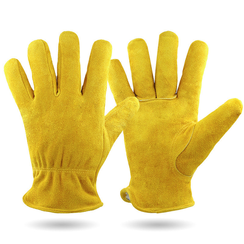 M Yellow Durable Cowhide Work Gloves - Insulated Windproof Anti-Slip for Outdoor Handling & Cycling