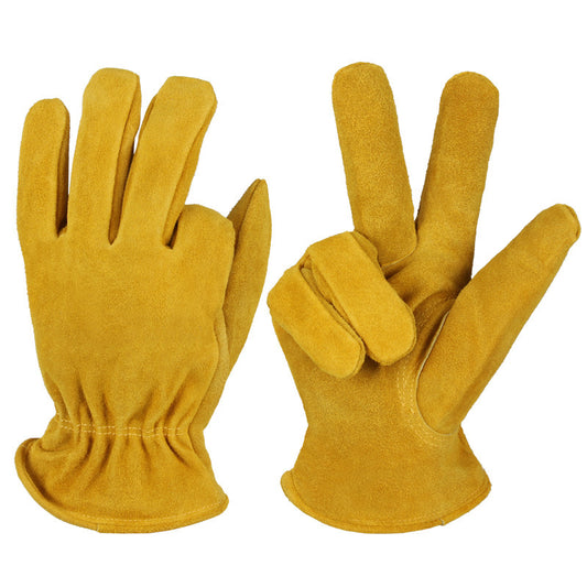 M Yellow Durable Cowhide Work Gloves - Insulated Windproof Anti-Slip for Outdoor Handling & Cycling