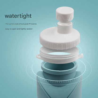 Grey Portable Silicone Collapsible Water Bottle - Foldable Sports Cup for Cycling and Outdoor Fitness