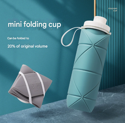 Blue-green Portable Silicone Collapsible Water Bottle - Foldable Sports Cup for Cycling and Outdoor Fitness