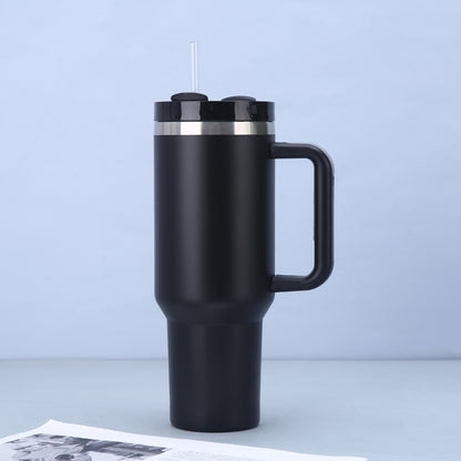 Black 40oz Stainless Steel Tumbler with Handle & Straw - Large Capacity Insulated Travel Mug