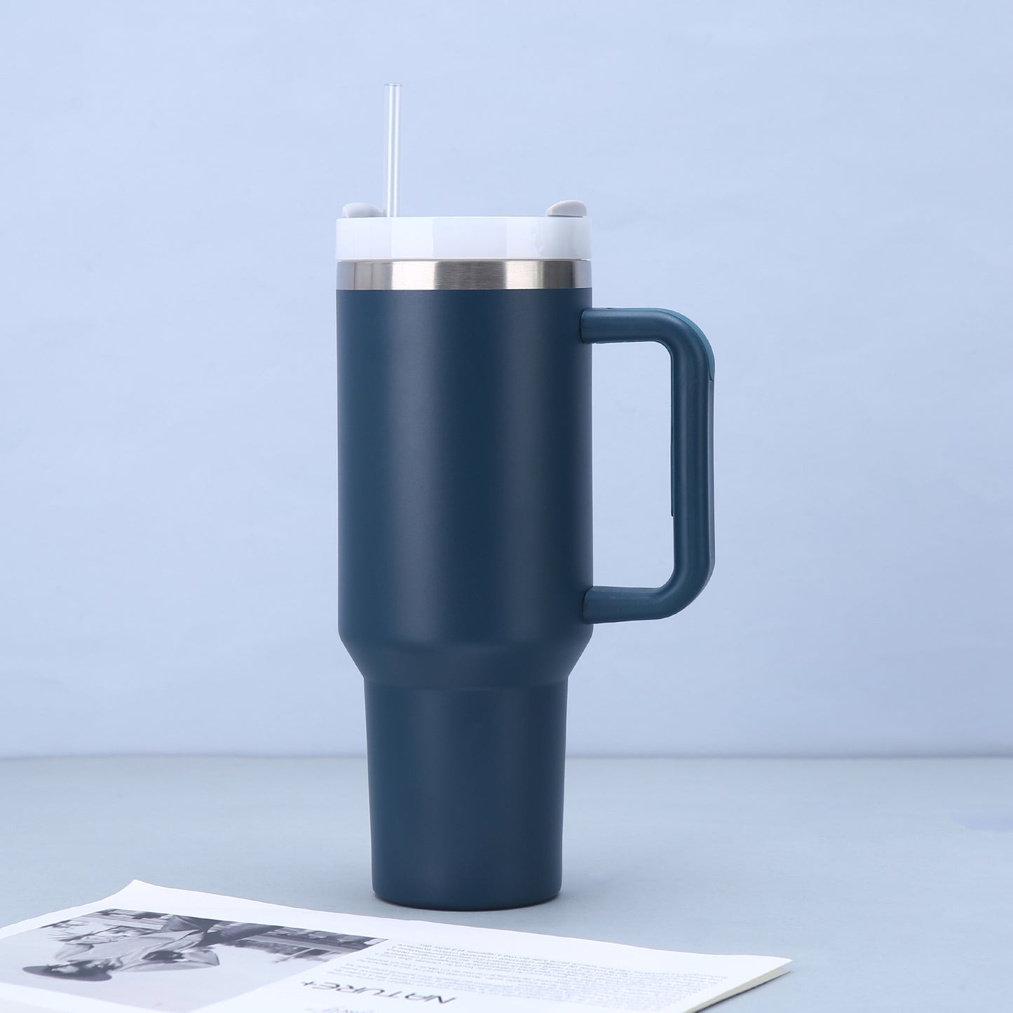 Navy Blue 40oz Stainless Steel Tumbler with Handle & Straw - Large Capacity Insulated Travel Mug