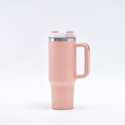 Light Pink 40oz Stainless Steel Tumbler with Handle & Straw - Large Capacity Insulated Travel Mug