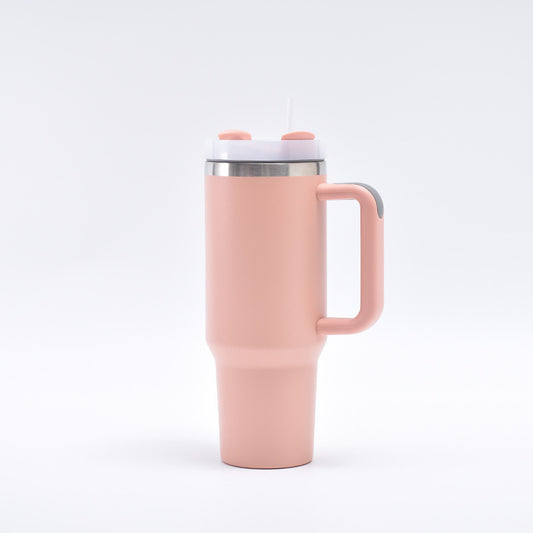 Light Pink 40oz Stainless Steel Tumbler with Handle & Straw - Large Capacity Insulated Travel Mug