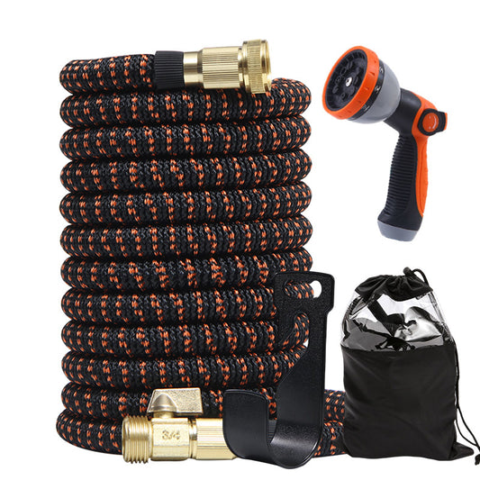 Lightweight and Durable High-Pressure Expandable Garden Hose Kit - 50ft Black and Orange with Spray Nozzle and Storage